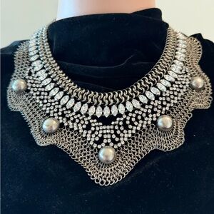 Dannijo Gunmetal Mesh and Crystal Statement Necklace